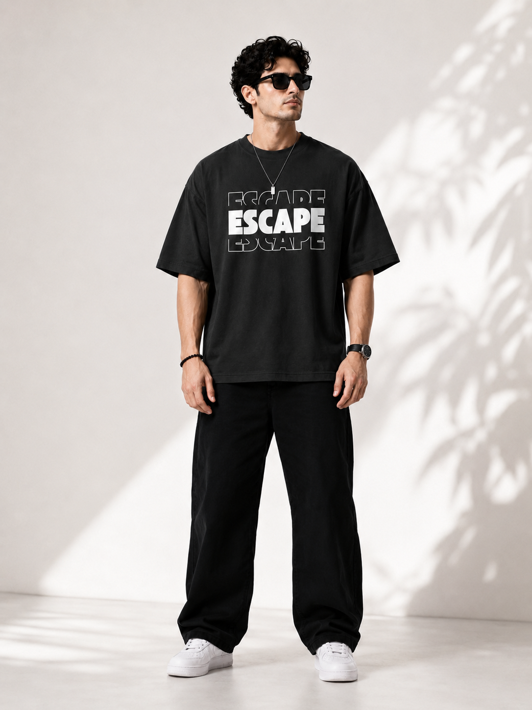 ESCAPE  | BLACK OVERSIZED DROP SHOULDER T - SHIRT