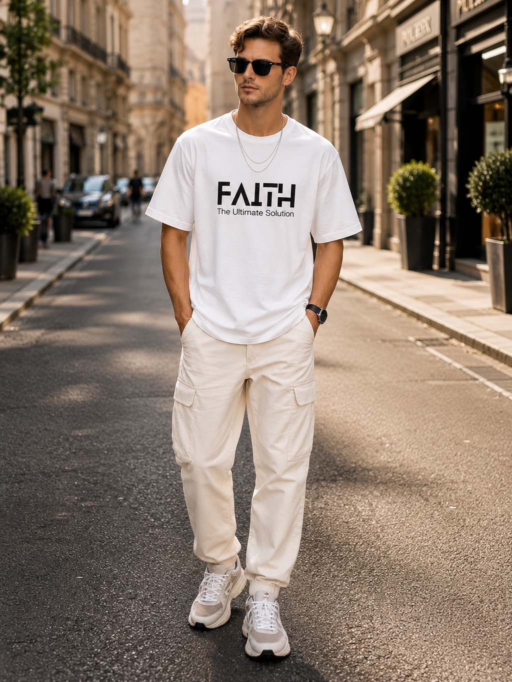 FAITH THE ULTIMATE SOLUTION | WHITE OVERSIZED DROP SHOULDER T - SHIRT